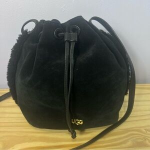 UGG Black Suede Drawstring Bucket Crossbody